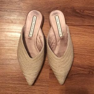 Zara Woven Flat Tan Mules 36 6